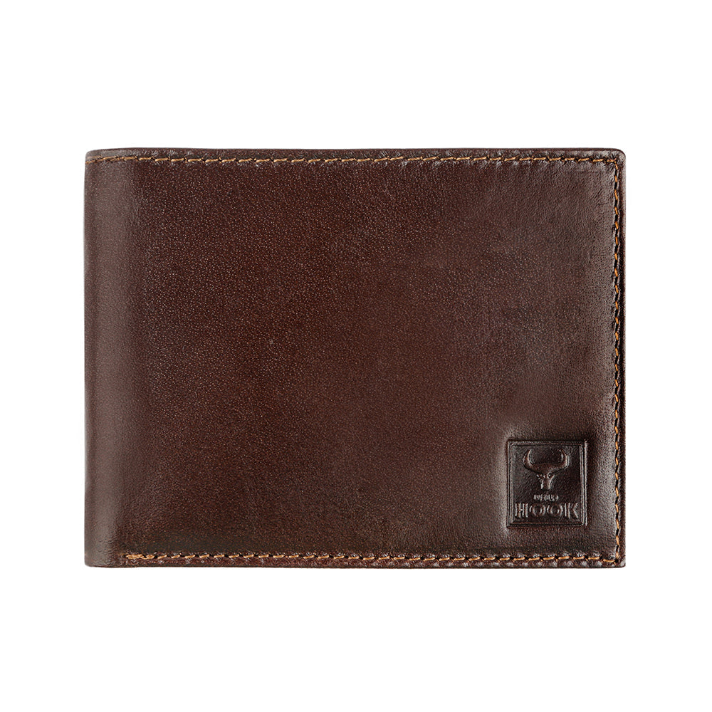 Royal Wallet made from genuine leather, featuring multiple card slots and a zipped coin pocket, elegantly designed for men.
