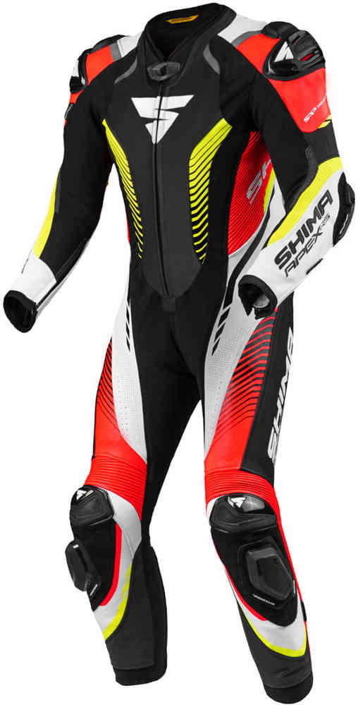 SHIMA Apex RS One Piece Motorcycle Leather Suit showcasing premium cowhide leather, protective features, and aerodynamic design.