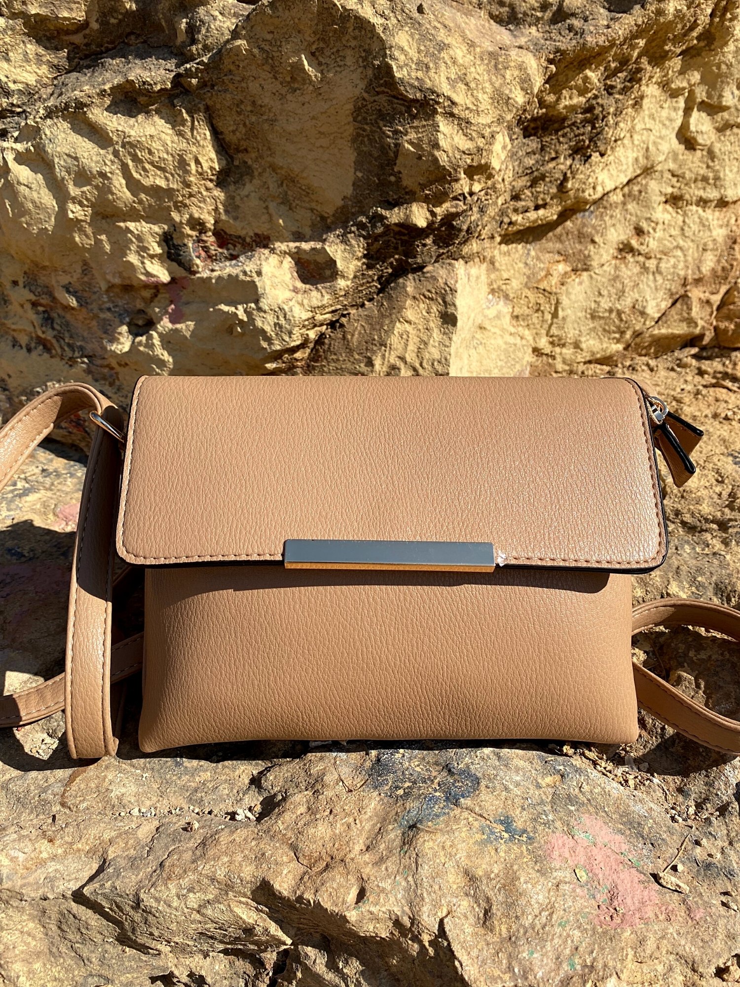 Stylish Shoulder Double Bag in black and beige with adjustable strap and zip pocket, showcasing its elegant design and functionality.