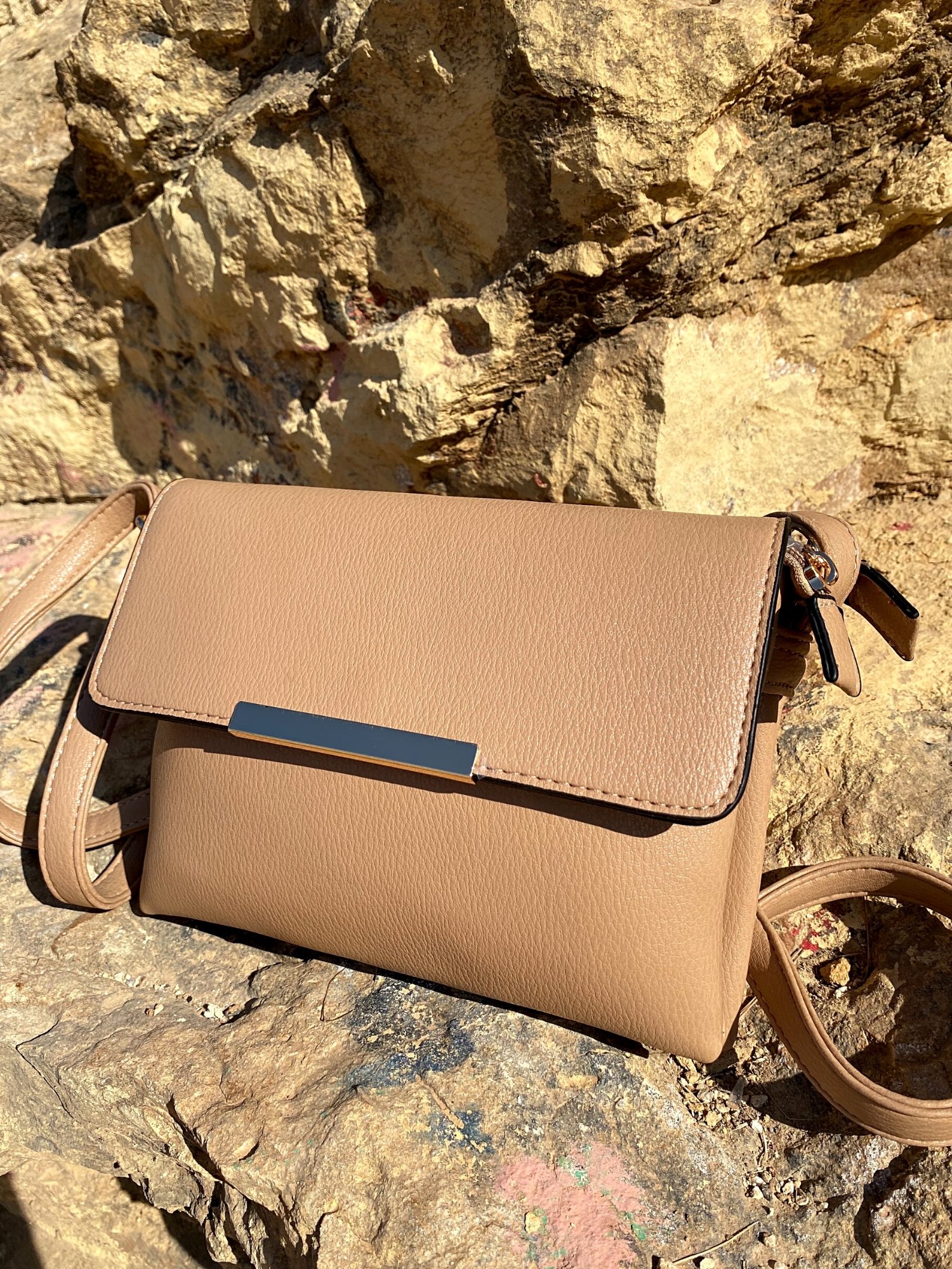 Stylish Shoulder Double Bag in black and beige with adjustable strap and zip pocket, showcasing its elegant design and functionality.