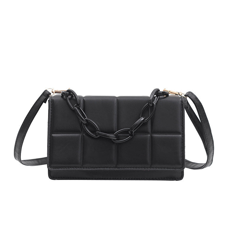 A stylish Simple Lattice Single Shoulder Chain Messenger Bag made of PU leather, featuring a chic lattice design and a single shoulder chain strap.