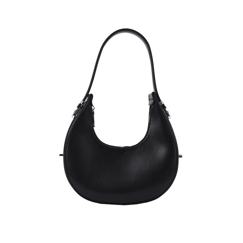 A stylish Simple Portable Fashion One-Shoulder Chain Messenger Bag in a semicircle shape with a soft handle and zipper opening, perfect for everyday use.