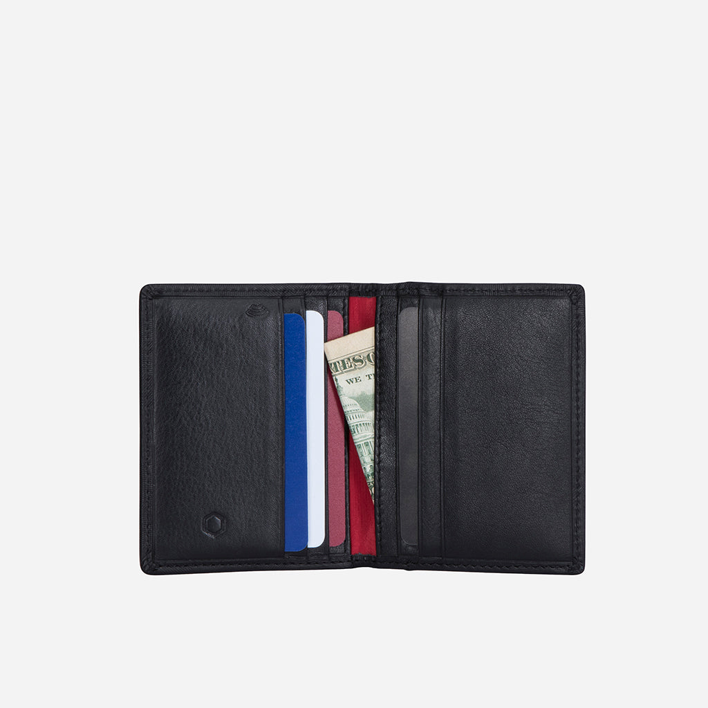 Slim Leather Billfold Card Holder in Camo, showcasing its stylish design and multiple card slots.
