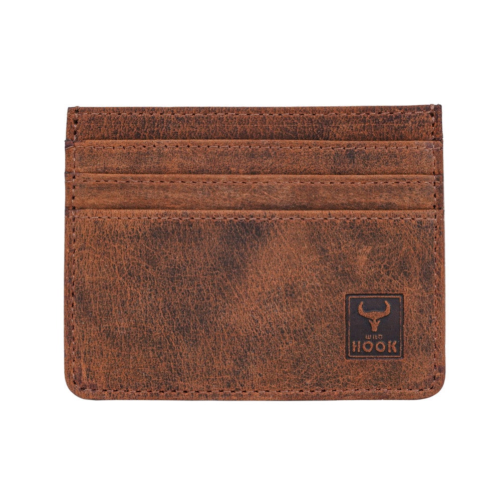 Slim Minimalist Vintage ID/Card Holder Wallet made from premium leather, featuring a sleek design with six card slots.
