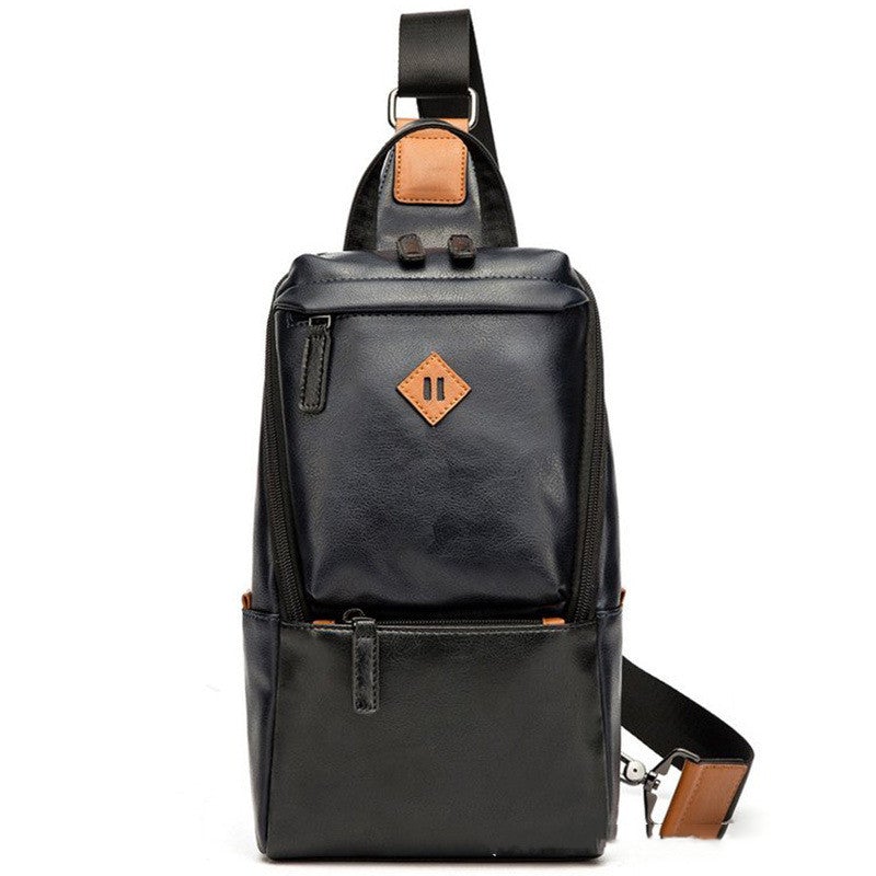 Soft Leather Men's Chest Bag in microfiber leather, ideal for hiking and sports, featuring adjustable straps and a spacious interior.