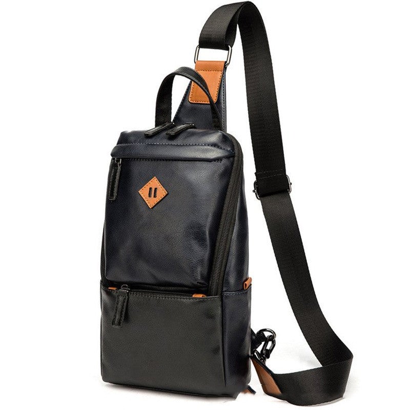 Soft Leather Men's Chest Bag in microfiber leather, ideal for hiking and sports, featuring adjustable straps and a spacious interior.