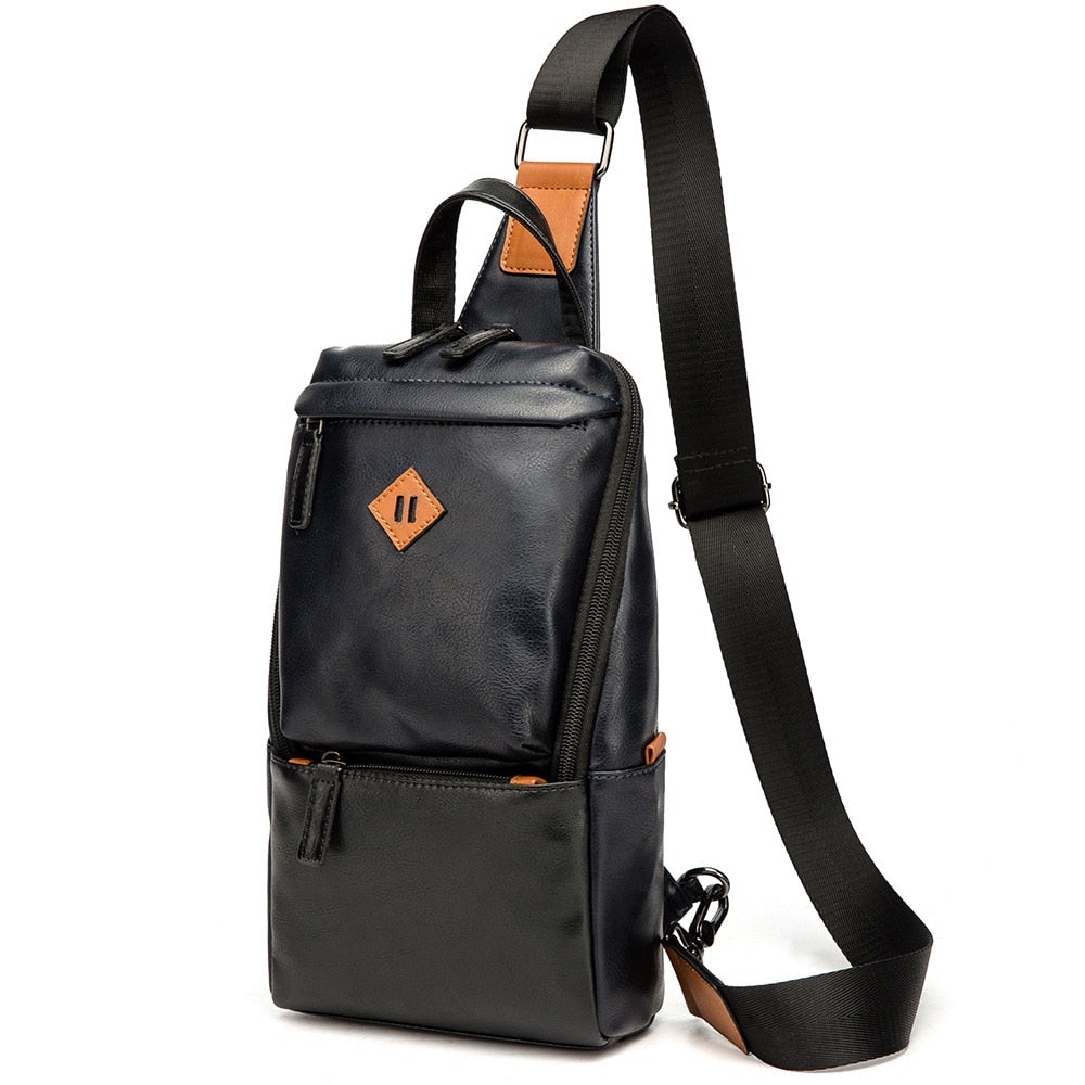 Soft Leather Men's Chest Bag in microfiber leather, ideal for hiking and sports, featuring adjustable straps and a spacious interior.