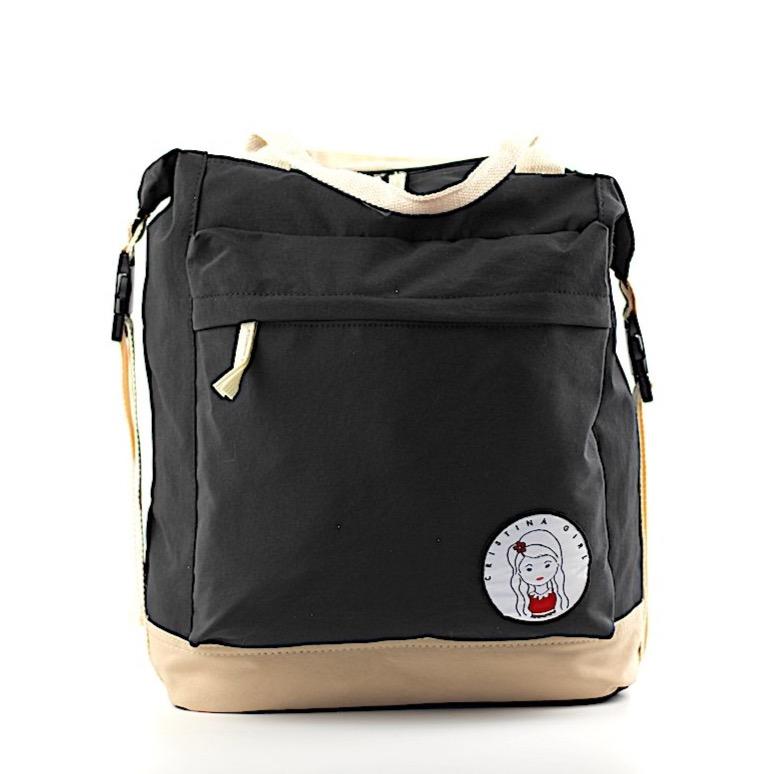 Soft polyester bag and backpack in four colors, featuring adjustable straps and zipped pockets.