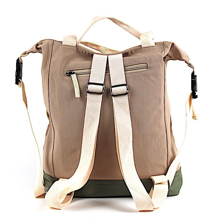 Soft Polyester Bag/Backpack in four colors with adjustable straps and zipped pockets, ideal for work and travel.