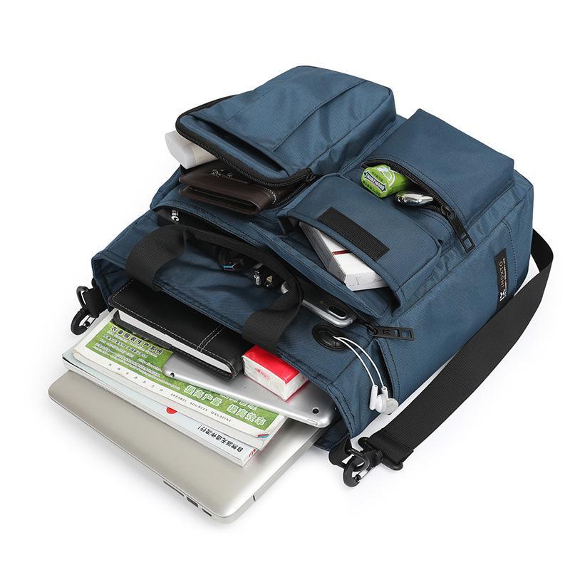 Solid Color High Quality Business Messenger Bag for Men, featuring expandable pockets and water-repellent fabric, ideal for business and travel.