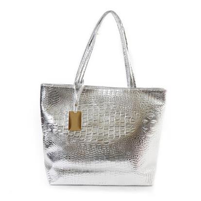 Solid Color Plain Large Capacity Handbag for Ladies featuring a crocodile pattern, double straps, and multiple pockets for organization.