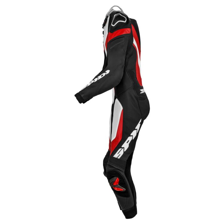 Spidi Laser Pro Perforated Race Suit showcasing perforated cowhide leather and CE-rated armor for motorcycle racing.