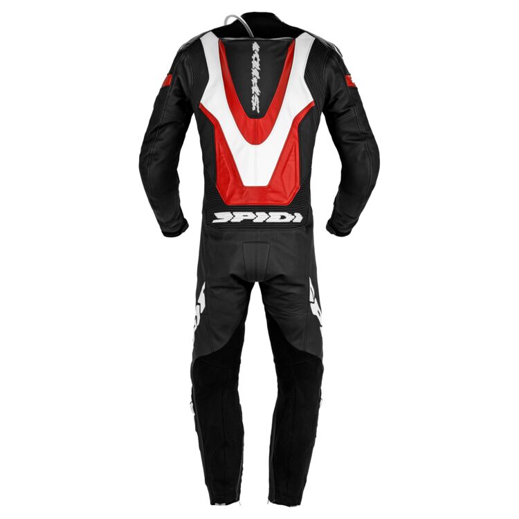 Spidi Laser Pro Perforated Race Suit showcasing perforated cowhide leather and CE-rated armor for motorcycle racing.