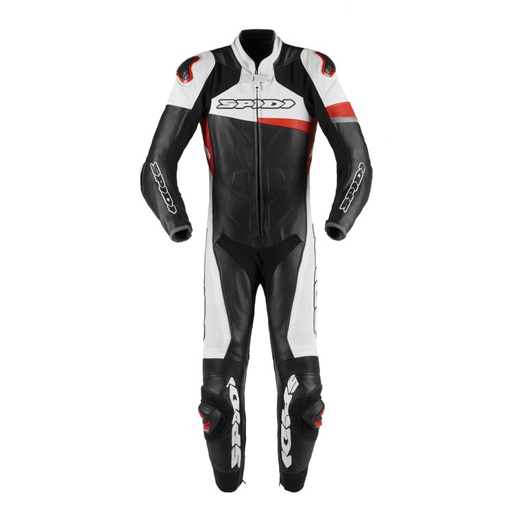 Spidi Race Warrior Pro Perforated Race Suit in black and white, showcasing its sleek design and protective features.