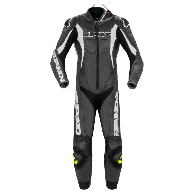 Spidi Sport Warrior Pro Perforated Race Suit showcasing perforated cowhide and protective armor, designed for hot weather track racing.