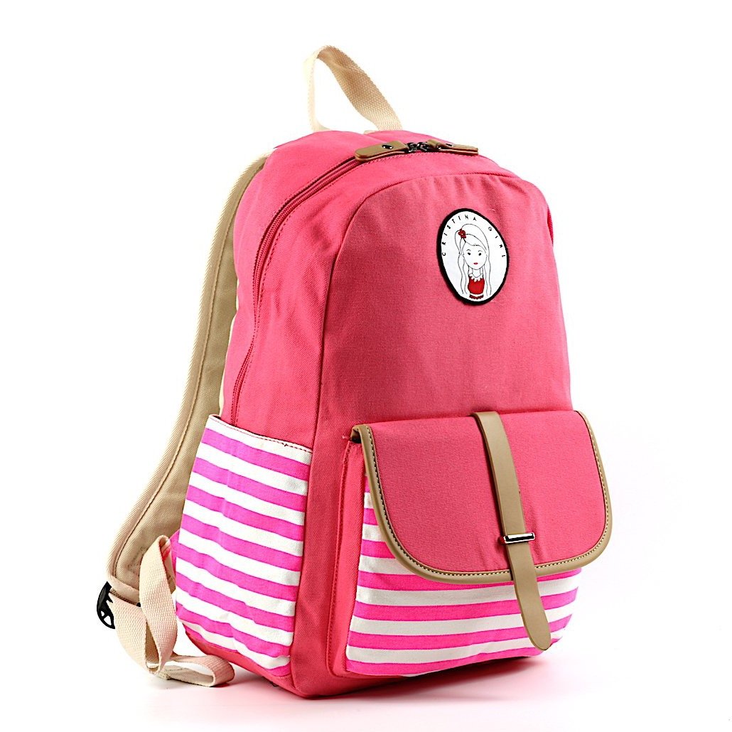 Striped travel backpack featuring a laptop pocket, padded shoulder straps, and multiple pockets in a stylish design.