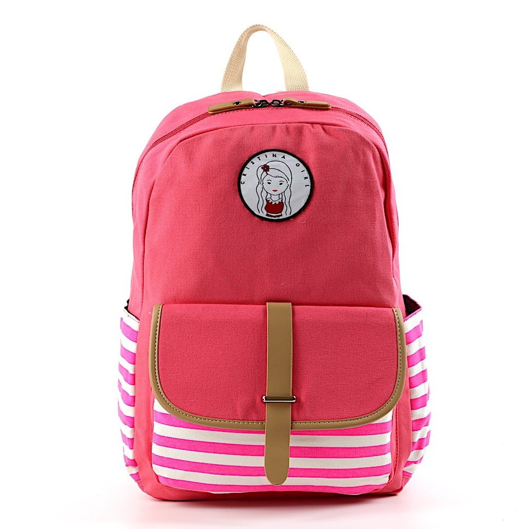 Striped travel backpack featuring a laptop pocket, padded shoulder straps, and multiple pockets in a stylish design.