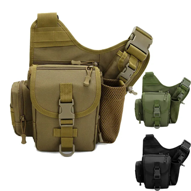 Tactical Shoulder Bag in military style, made from durable 900D Oxford material, designed for outdoor activities like camping and trekking.