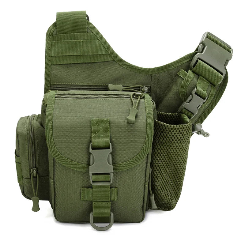 Tactical Shoulder Bag in military style, made from durable 900D Oxford material, designed for outdoor activities like camping and trekking.