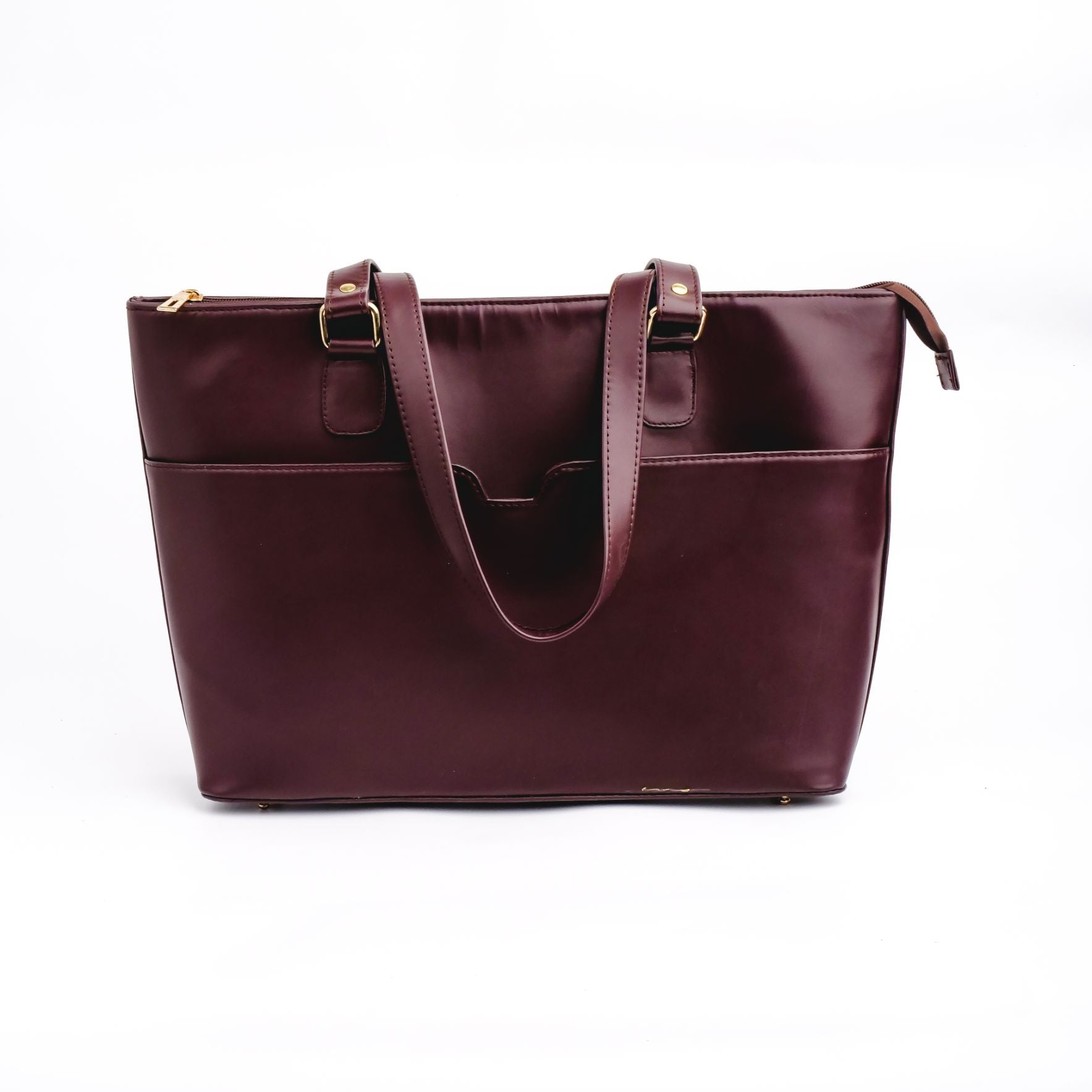Boss Lady Pure Leather Women's Tote Bag in Wine Berry, showcasing its elegant design and spacious interior.