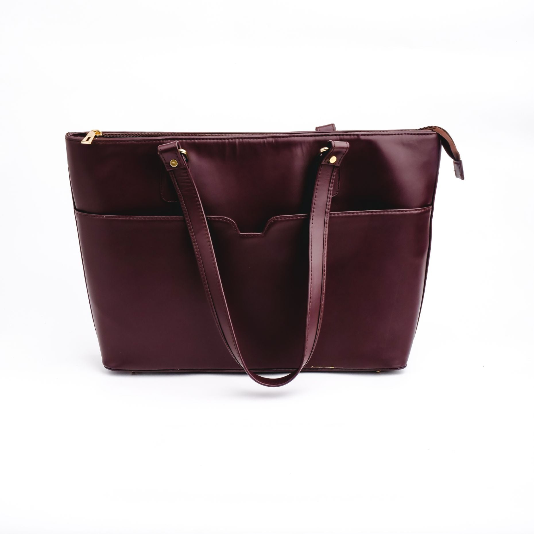 Boss Lady Pure Leather Women's Tote Bag in Wine Berry, showcasing its elegant design and spacious interior.
