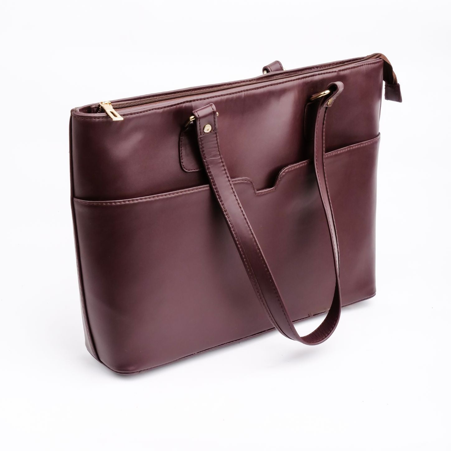 Boss Lady Pure Leather Women's Tote Bag in Wine Berry, showcasing its elegant design and spacious interior.