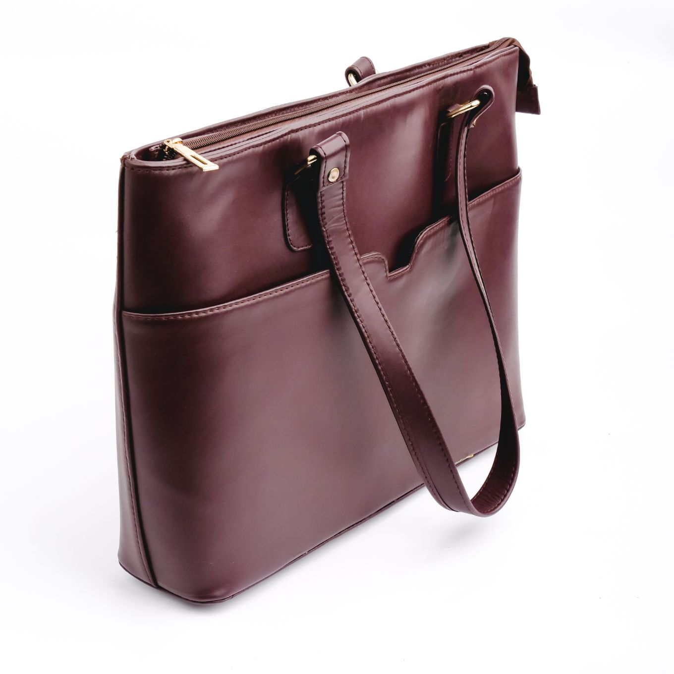 Boss Lady Pure Leather Women's Tote Bag in Wine Berry, showcasing its elegant design and spacious interior.