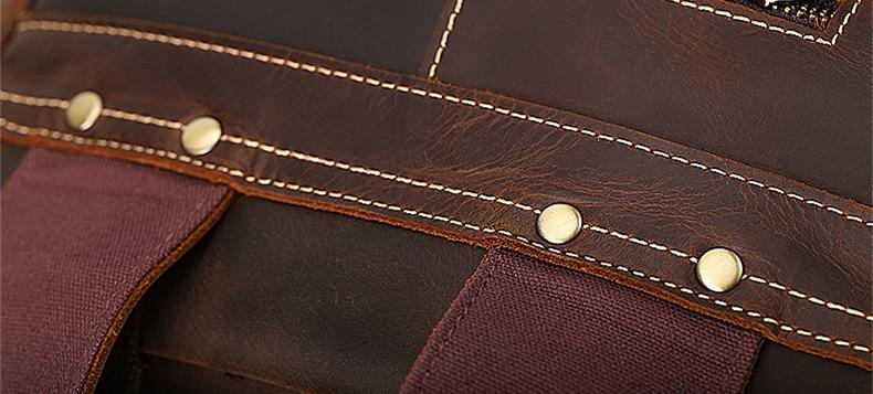 The Raoul Backpack, a handmade vintage leather backpack featuring multiple pockets and adjustable straps, showcasing its rustic charm and durability.