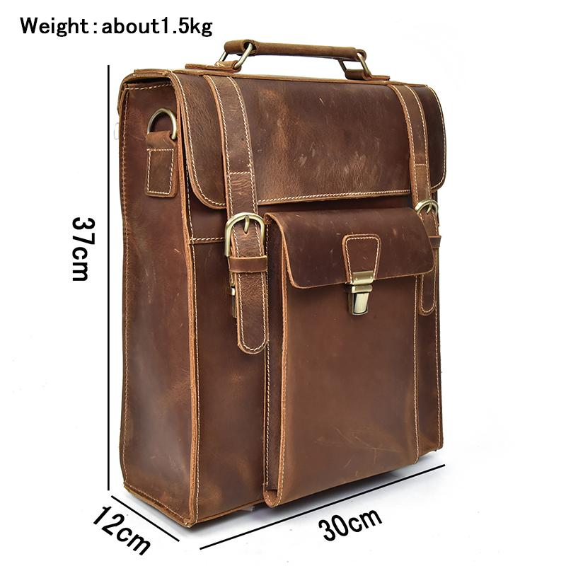 The Vali Backpack made of high-quality crazy horse leather, featuring a sleek design with adjustable straps and multiple compartments.