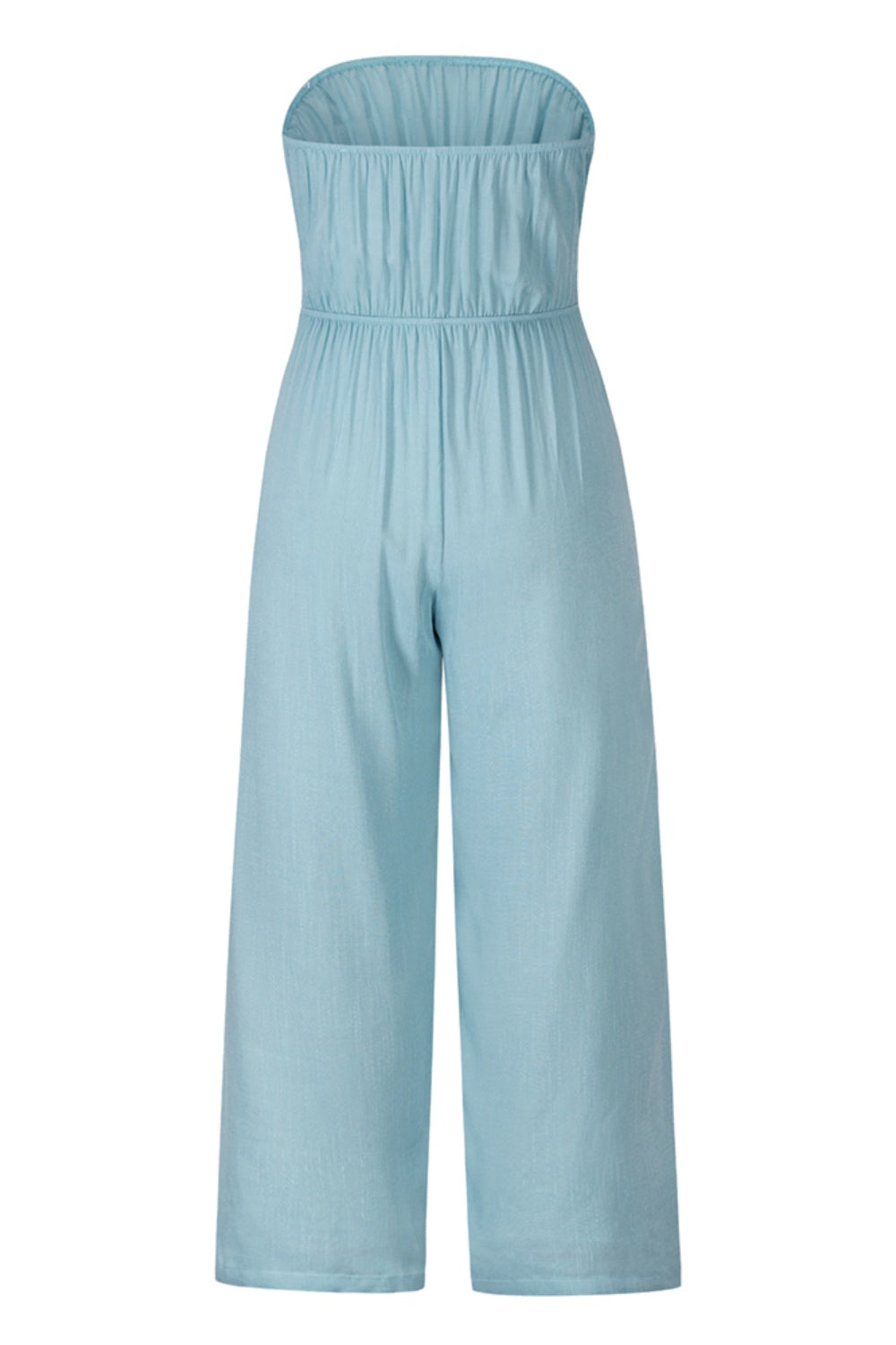 A stylish Tied Cutout Tube Wide Leg Jumpsuit featuring a tied design and wide leg cut, perfect for various occasions.