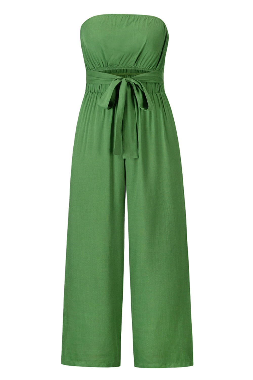 A stylish Tied Cutout Tube Wide Leg Jumpsuit featuring a tied design and wide leg cut, perfect for various occasions.