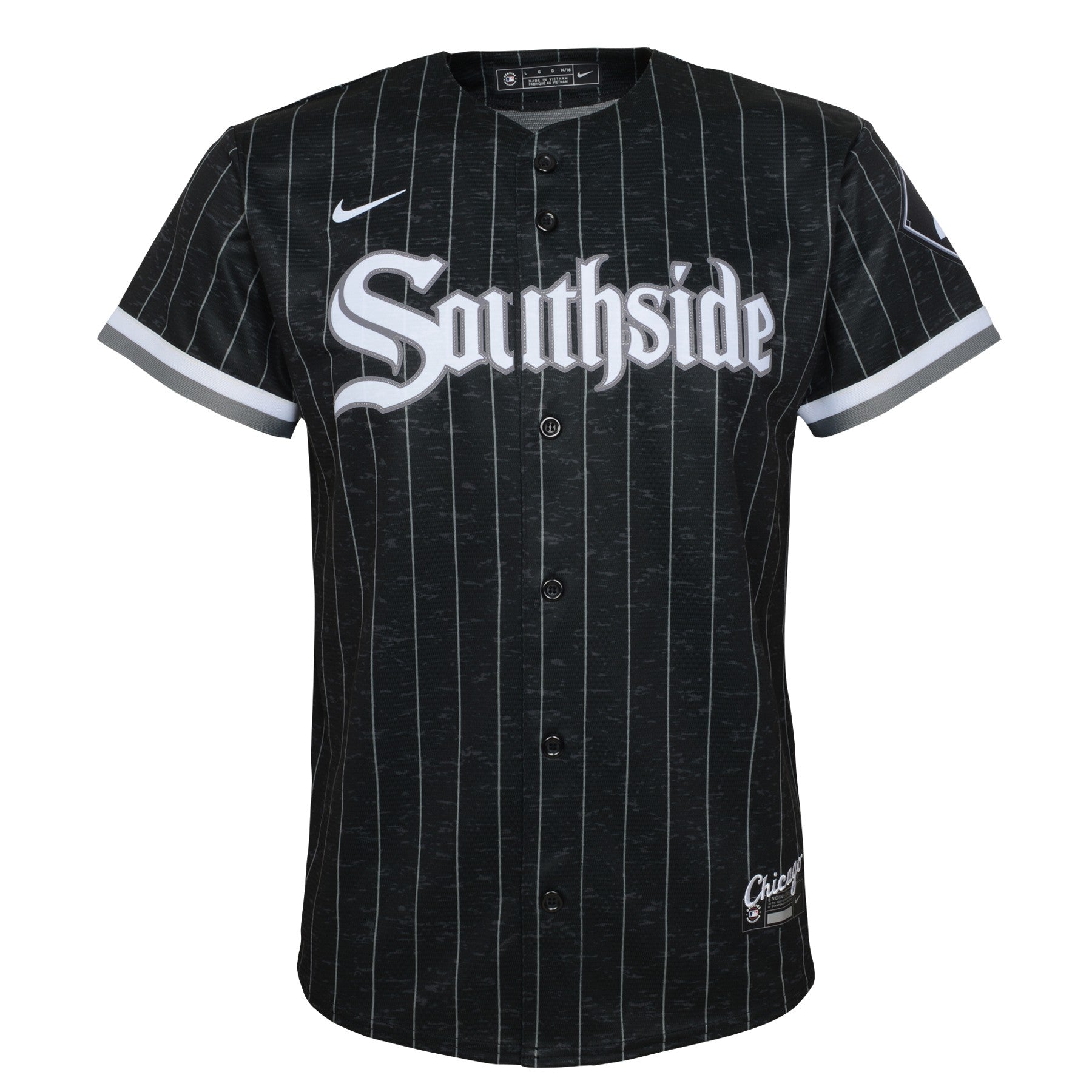 Tim Anderson Chicago White Sox Child Nike Black City Connect Replica jersey featuring team logo and Nike branding.
