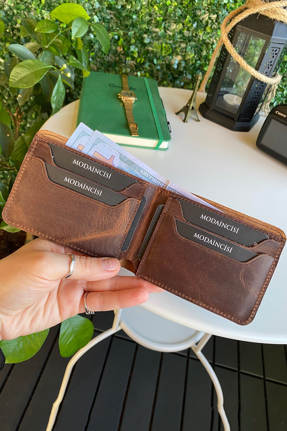 Tulipa Genuine Leather Natural Wallet in four colors: Brown, Red, Blue, and Green, showcasing its sleek design and card slots.