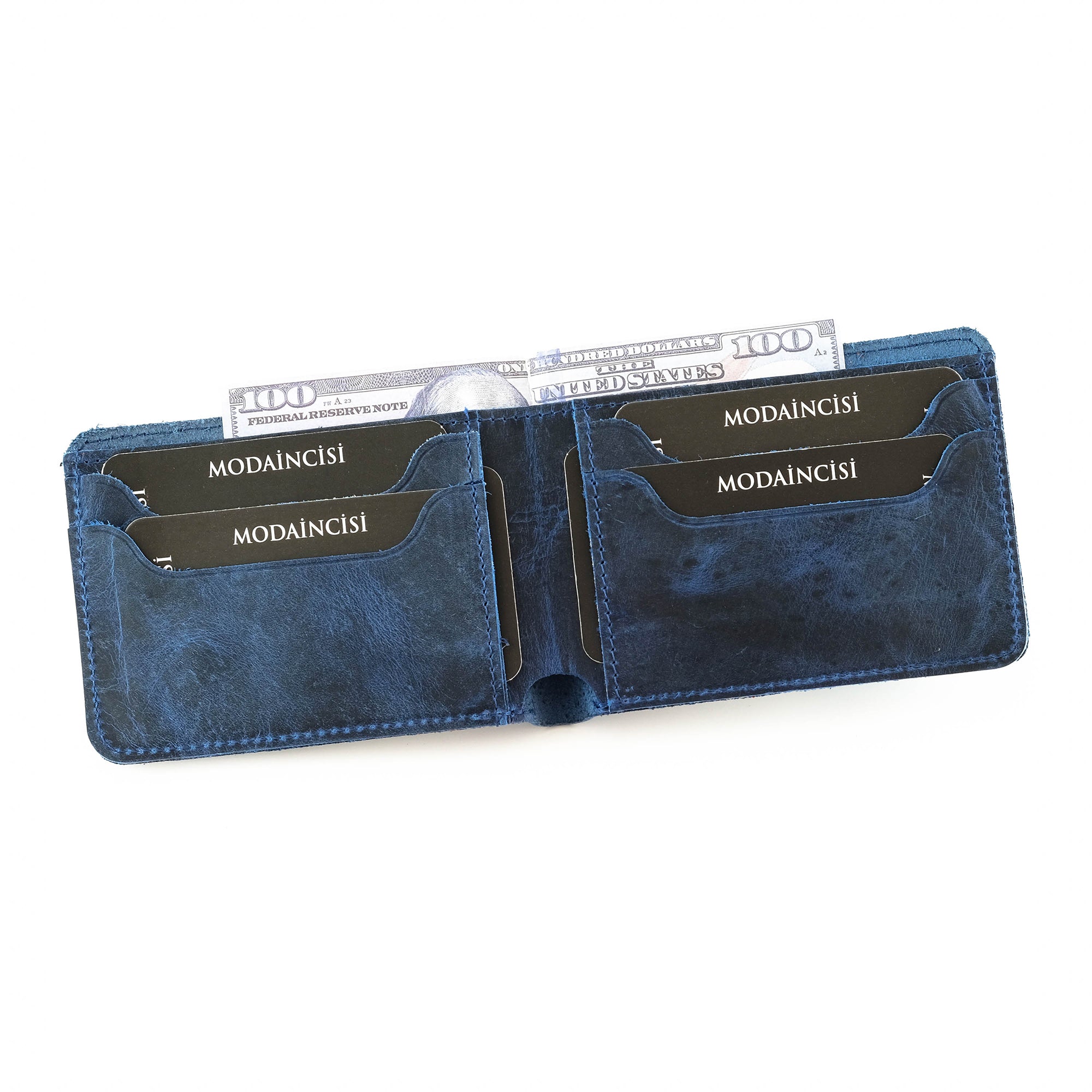 Tulipa Genuine Leather Natural Wallet in four colors: Brown, Red, Blue, and Green, showcasing its sleek design and card slots.