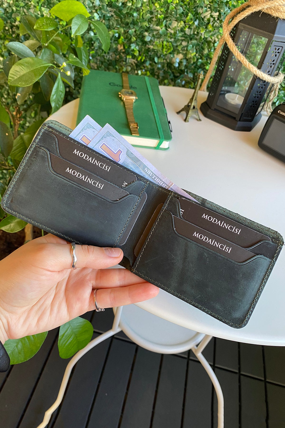 Tulipa Genuine Leather Natural Wallet in four colors: Brown, Red, Blue, and Green, showcasing its sleek design and card slots.