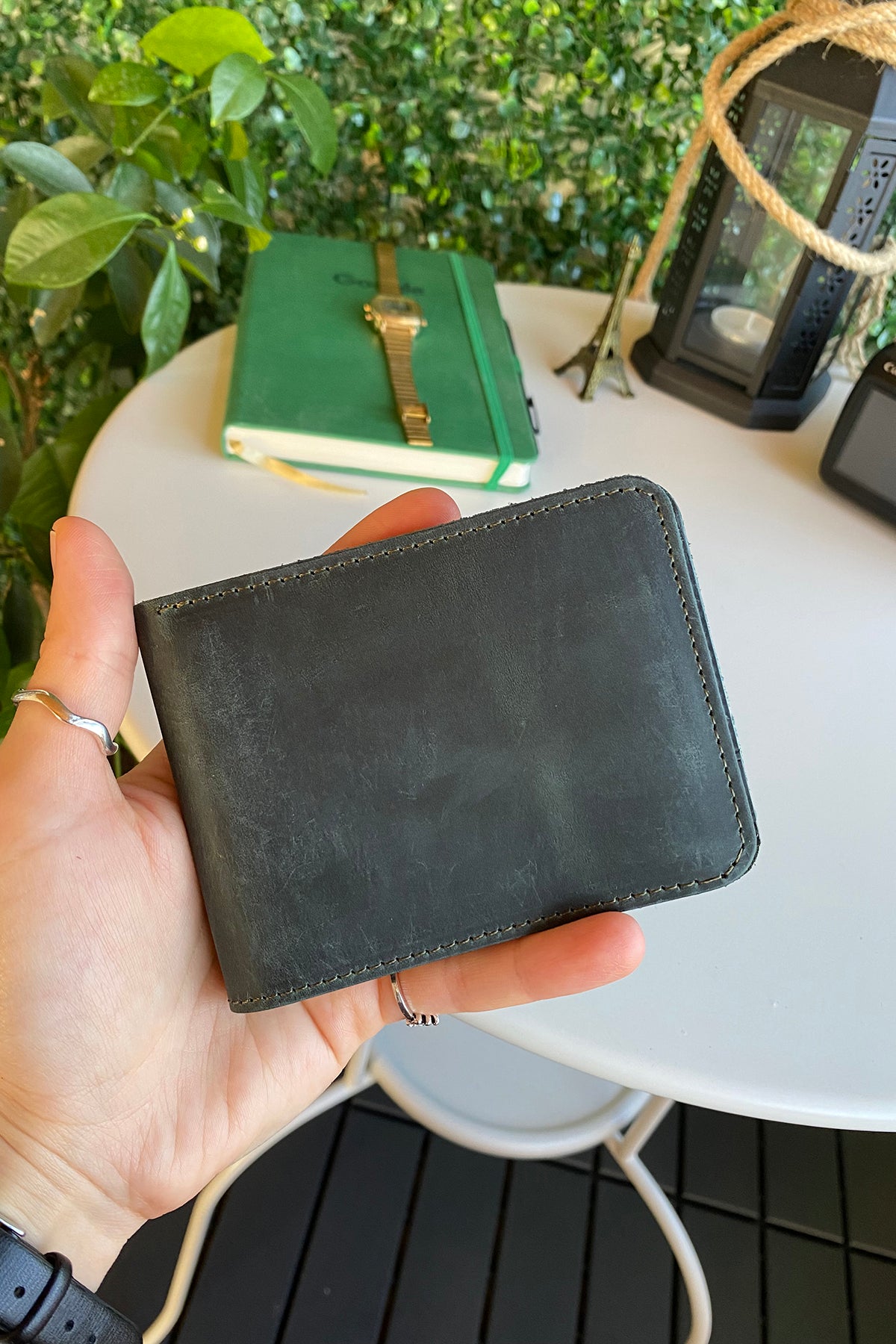 Tulipa Genuine Leather Natural Wallet in four colors: Brown, Red, Blue, and Green, showcasing its sleek design and card slots.