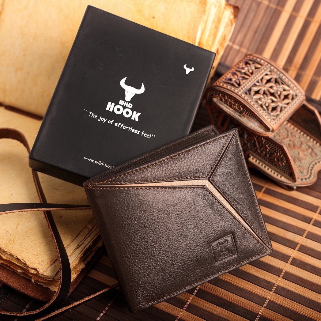 Twin Leather Men Wallet in black and brown, showcasing its elegant design and multiple compartments.