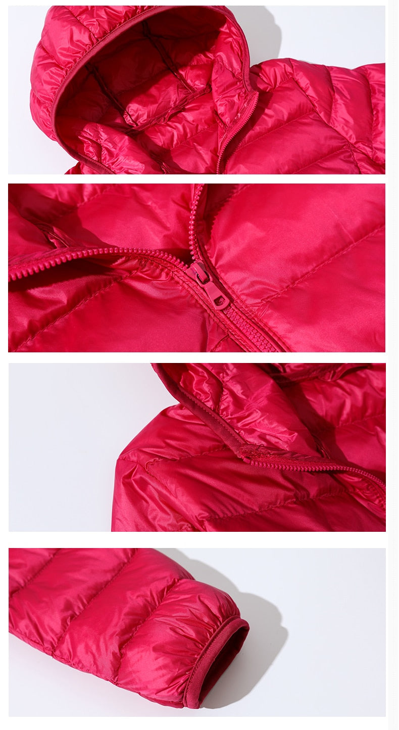 Ultra Light Women's Nylon Jacket in various colors, featuring a slim fit design, full sleeves, and zipper closure.