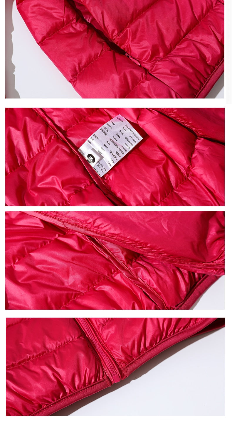 Ultra Light Women's Nylon Jacket in various colors, featuring a slim fit design, full sleeves, and zipper closure.