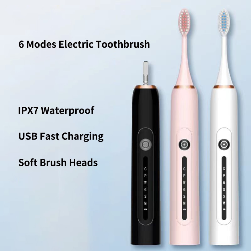 Ultrasonic Sonic Electric Toothbrush with USB charger and multiple brush heads, showcasing its sleek design and advanced features.