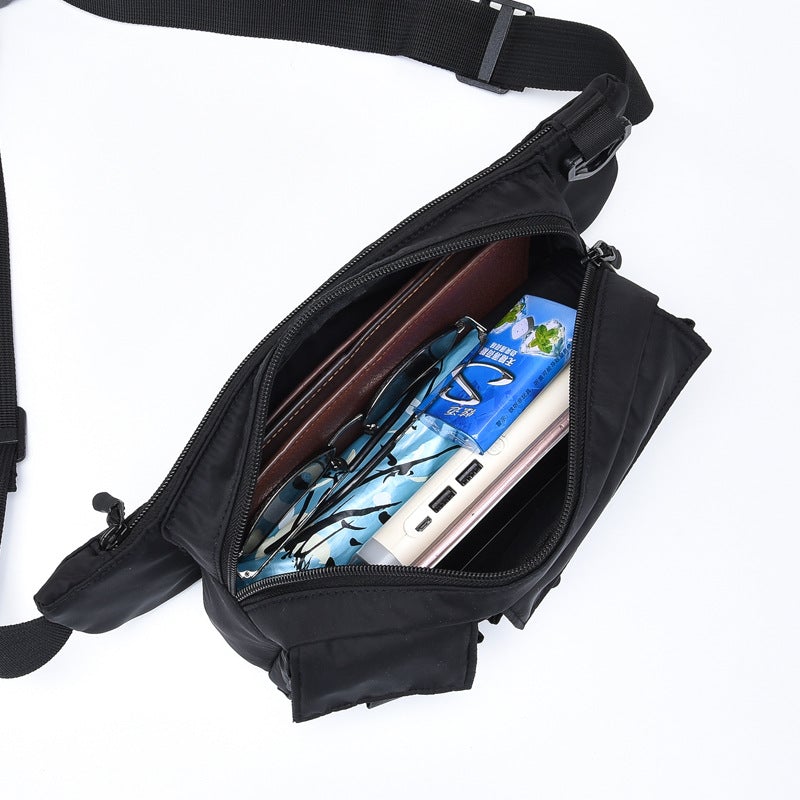 Urban Multifunctional Outdoor Sports Leisure Nylon Chest Bag in blue, featuring multiple pockets and a soft handle, ideal for outdoor activities.