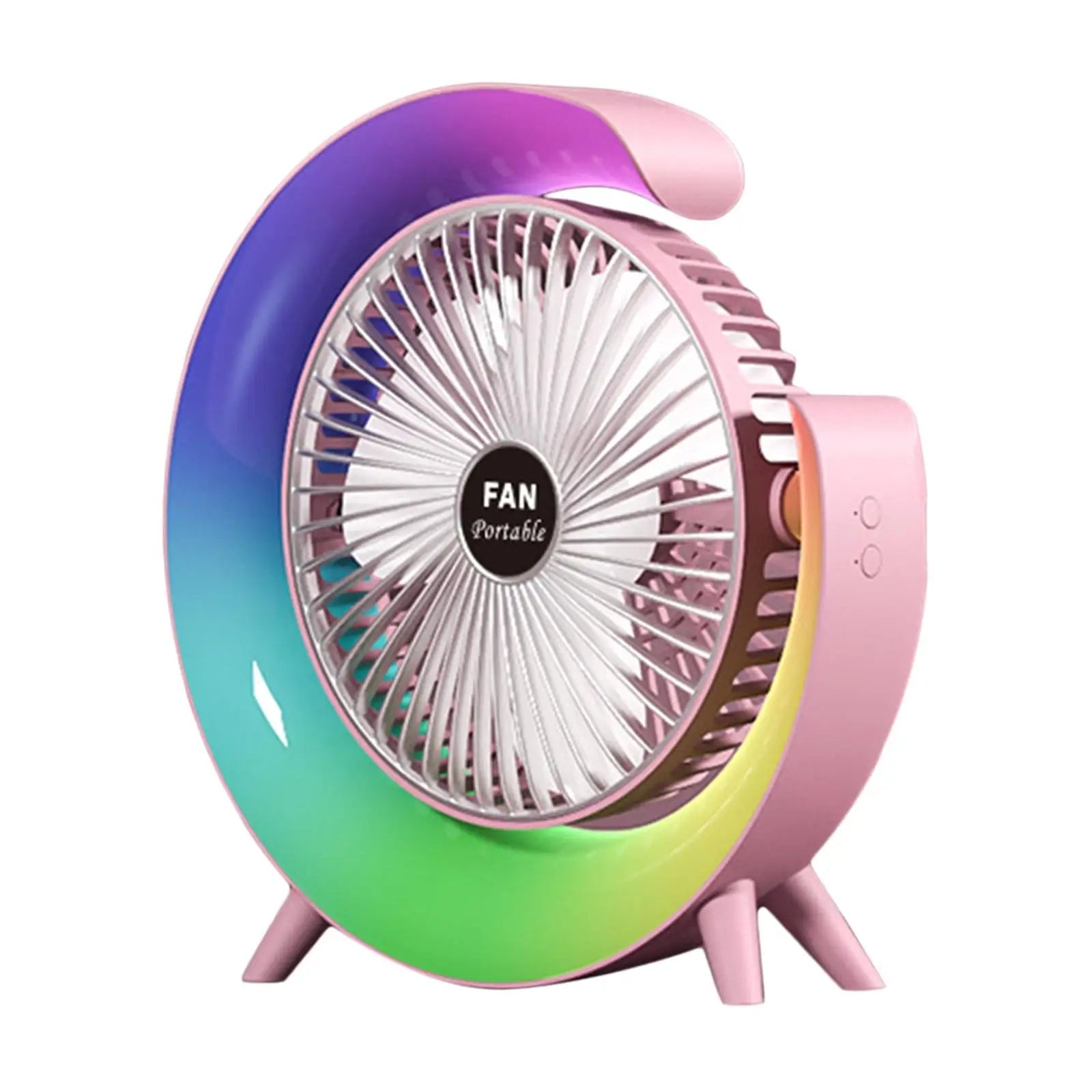 USB Desk Fan with adjustable tilt, three speeds, and five light modes, perfect for desktop use.