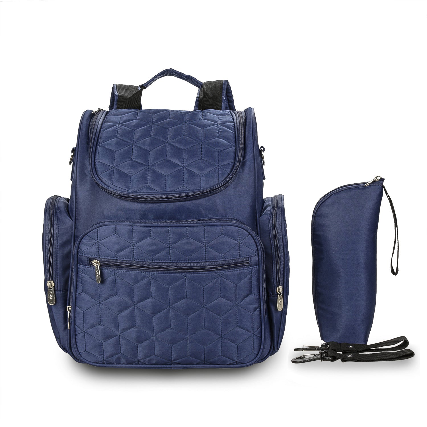 Waterproof Large Capacity Mommy Bag in black, designed for baby strollers, featuring multiple compartments and stylish backpack design.