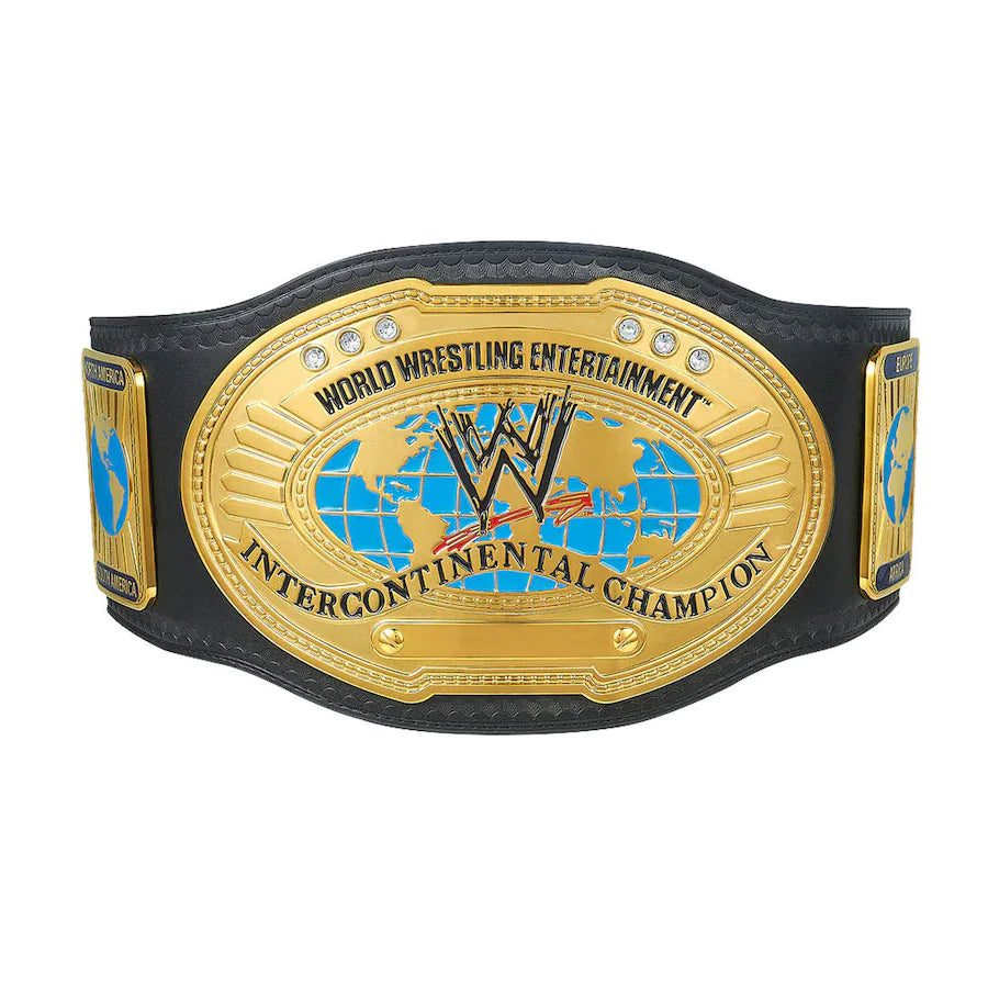 WWE Attitude Era Intercontinental Championship Replica Title Belt displayed with detailed side and main plates, showcasing its authentic design.