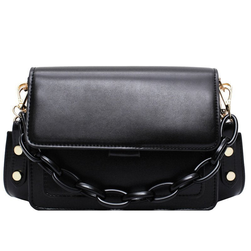 A fashionable small square bag for women in various colors including yellow, purple, black, light blue, and beige, featuring a stylish chain.
