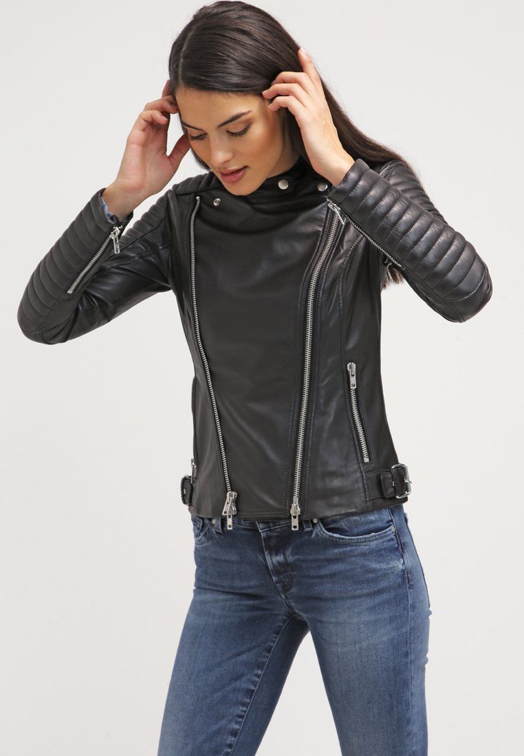 Women Real Lambskin Leather Biker Jacket KW045 featuring high-quality leather, YKK zipper, and satin lining for comfort.