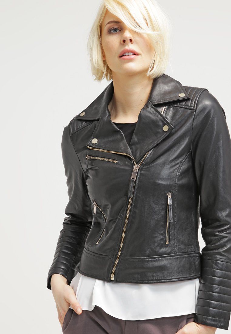 Women Real Lambskin Leather Biker Jacket KW046 featuring high-quality leather, satin lining, and stylish biker design.
