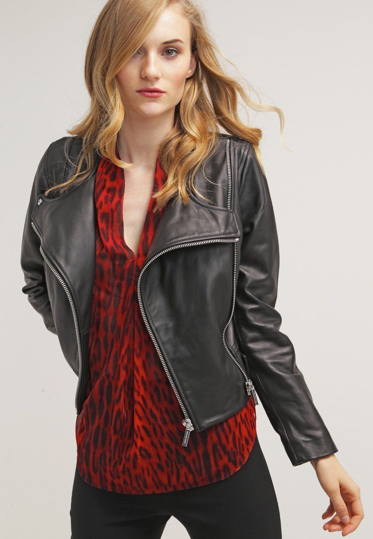 Women Real Lambskin Leather Biker Jacket KW062 featuring high-quality leather, satin lining, and stylish design with pockets.