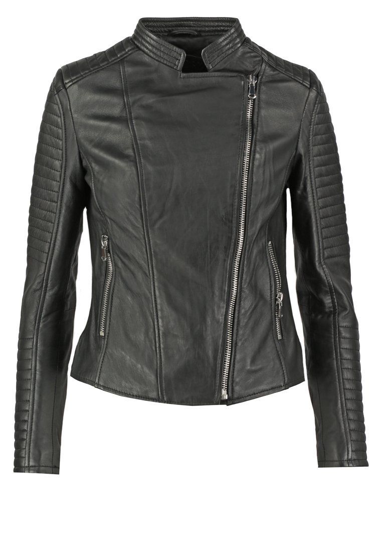 Women Real Lambskin Leather Biker Jacket KW063 featuring high-quality leather, satin lining, and stylish design with pockets.
