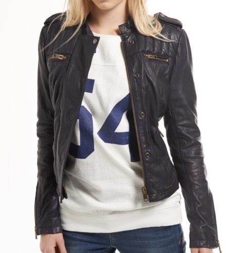 Women Real Lambskin Leather Biker Jacket KW094 featuring high-quality leather, satin lining, and stylish design with pockets.